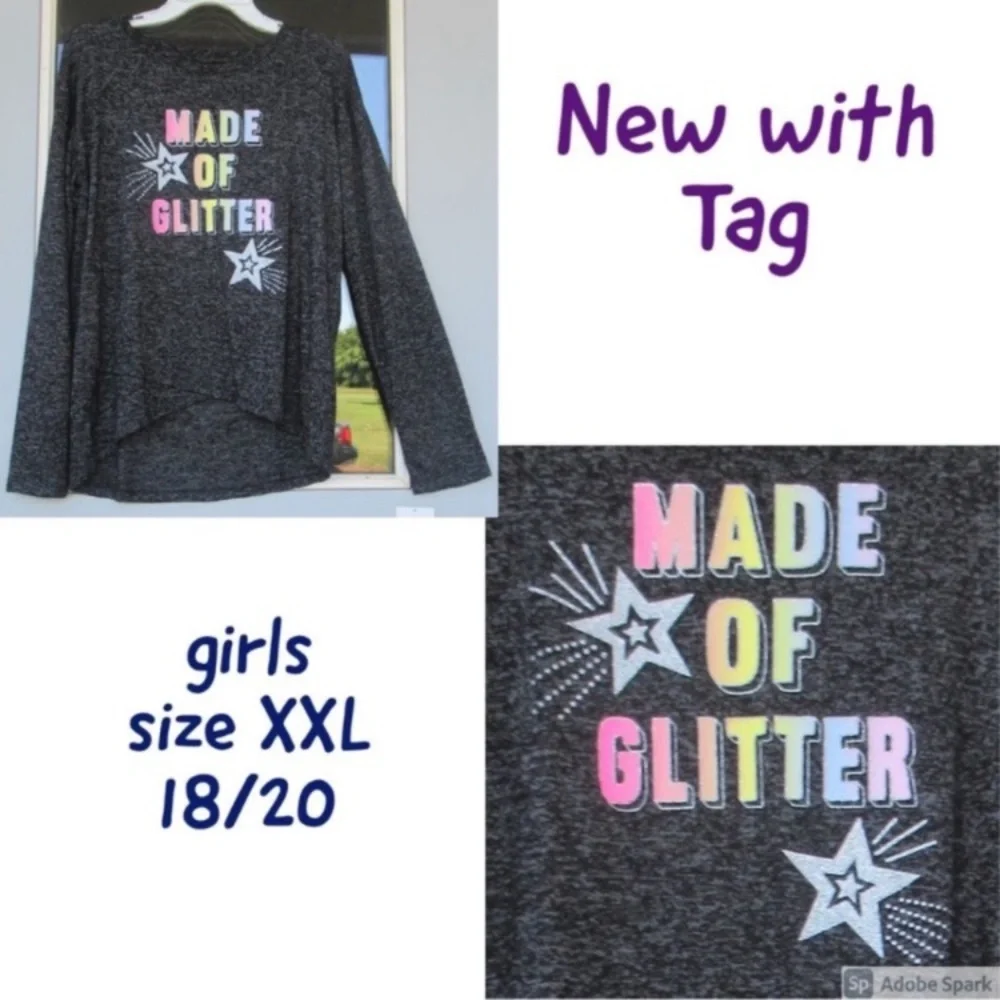 Relisted Girls XXL So Made of glitter cozy graphic long sleeve top - Picture 3 of 8